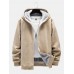 Men Corduroy Plus Velvets Hooded Warm Pure Zipper Retro Jackets