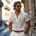 Men's Fashion Lace Lapel Short Sleeve Polo Shirt MTA1552E9Z