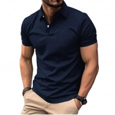 Men's Casual Solid Color Short Sleeved Polo Shirt 12619313Y