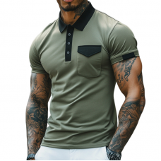 Men's Retro Casual Cotton Colorblock Short Sleeve Polo Shirt MTA2740E7TO