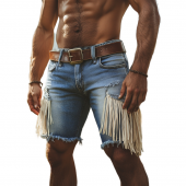 Men's Summer Western Cowboy Style Tassel Denim Shorts MTA1288E0U