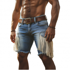 Men's Summer Western Cowboy Style Tassel Denim Shorts MTA1288E0U