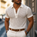 Men's Solid Hollow Out Plaid Knit Lapel Short Sleeve Polo Shirt MTA1865F2Z