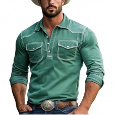 Men's Fashion Suede Western Style Slim Fit Long Sleeve Polo Shirt 07212582Y