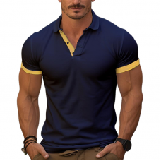 Men's Contrast Color Cotton Blend Short Sleeve Polo Shirt MTA1954G7X