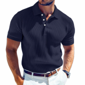 Men's Casual Solid Color Soft Knit Lapel Slim Short Sleeve Polo Shirt Sweater MTA0671E1M