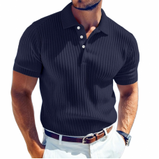 Men's Casual Solid Color Soft Knit Lapel Slim Short Sleeve Polo Shirt Sweater MTA0671E1M