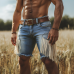 Men's Summer Western Cowboy Style Tassel Denim Shorts MTA1288E0U