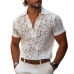 Men's Fashion Lace Lapel Short Sleeve Polo Shirt MTA1552E9Z