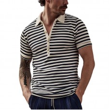 Men's Striped Lapel Short Sleeve Polo Shirt 68617295Z